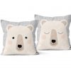 Two sided bear velvet cushion for kids, Made in France