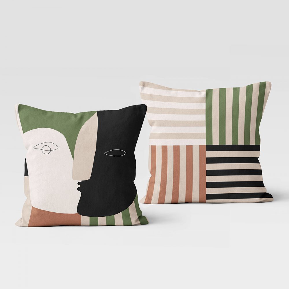 Recto verso face and stripes cushion Made in France