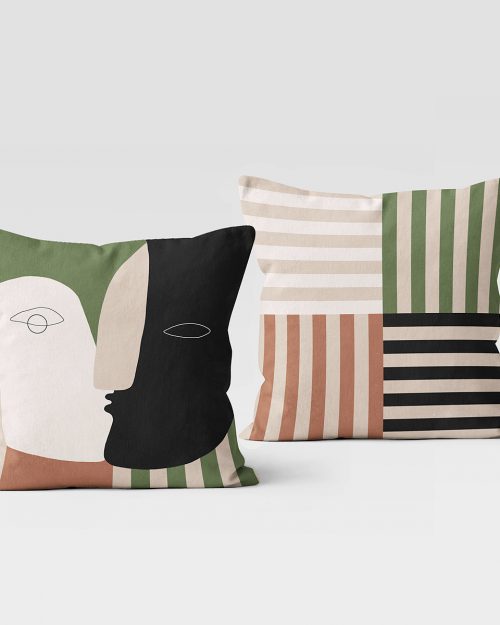 Recto verso face and stripes cushion Made in France