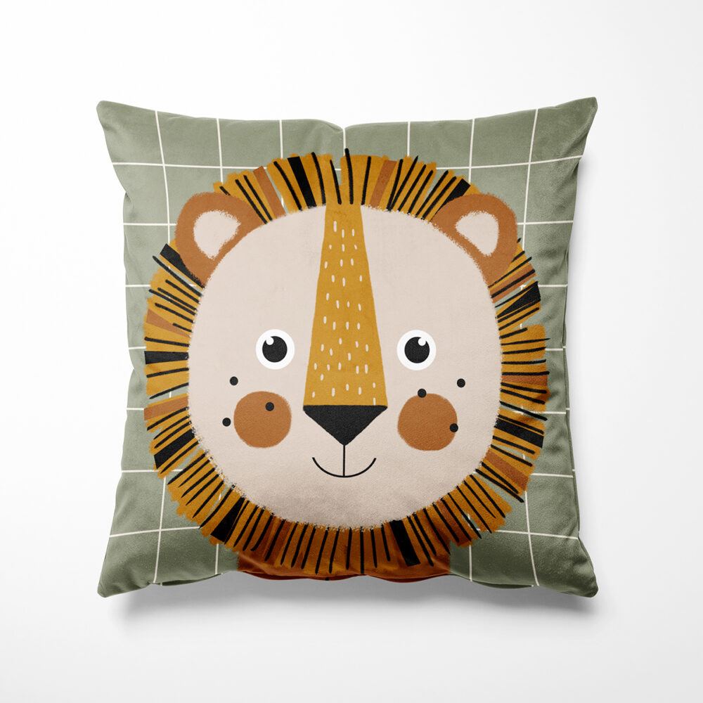 Reversible Lion velvet cushion for kids, Made in France