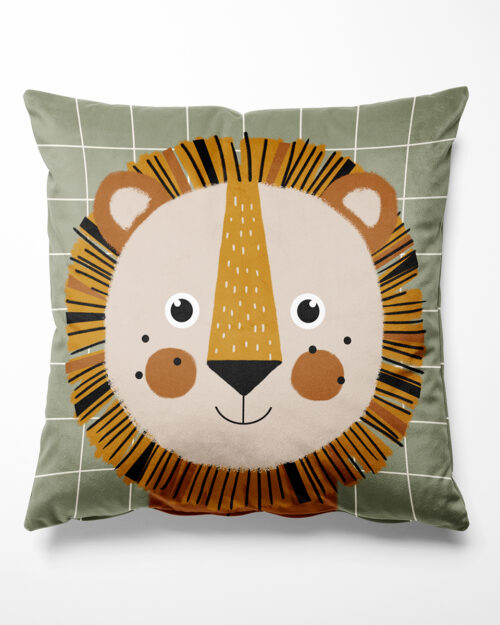 Reversible Lion velvet cushion for kids, Made in France