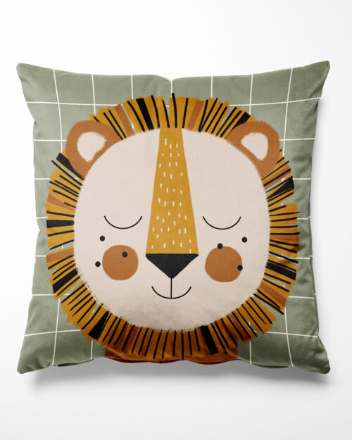 Lion velvet cushion for kids, Made in France