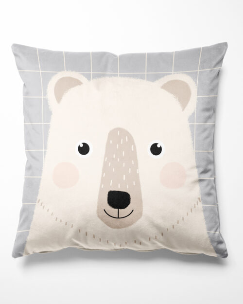 Soft velvet cushion with a bear face, Made in France