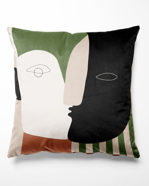 Face and stripes velvet cushion