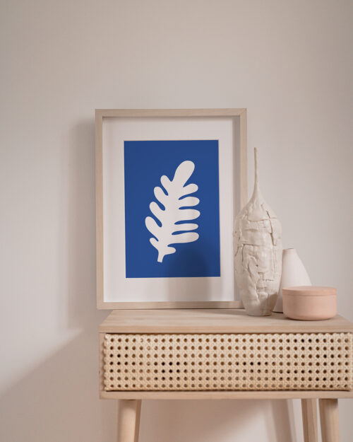 Poster blue leaf graphic design Made in France, Kids room