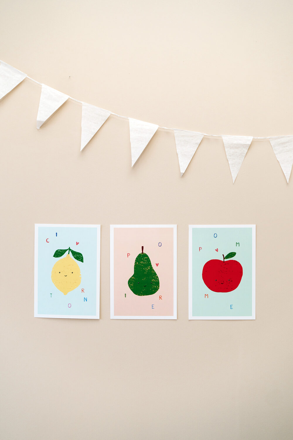 Affiches trio de fruits, pomme, citron, poire, Made in France